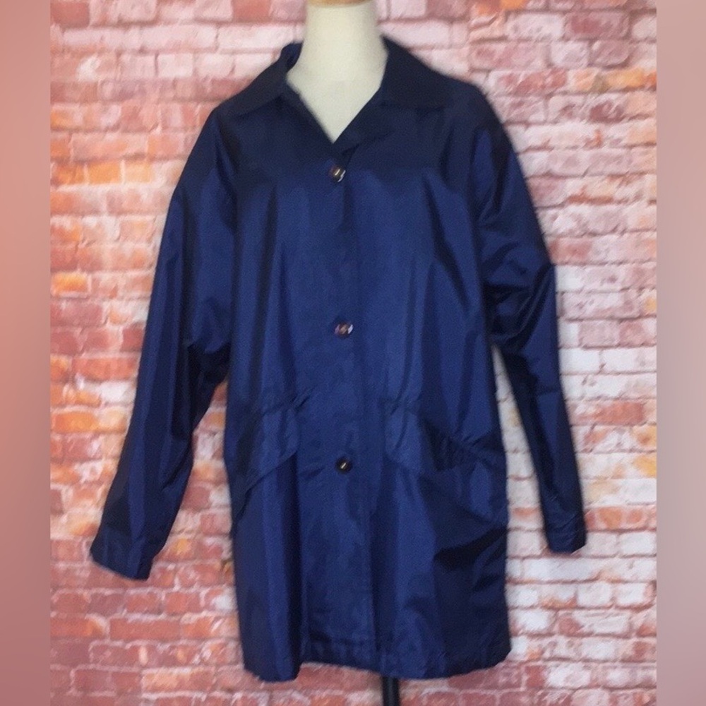 Vintage Nuagg by Mar-lo Navy Blue Water Resistant Button-Front Trench Coat